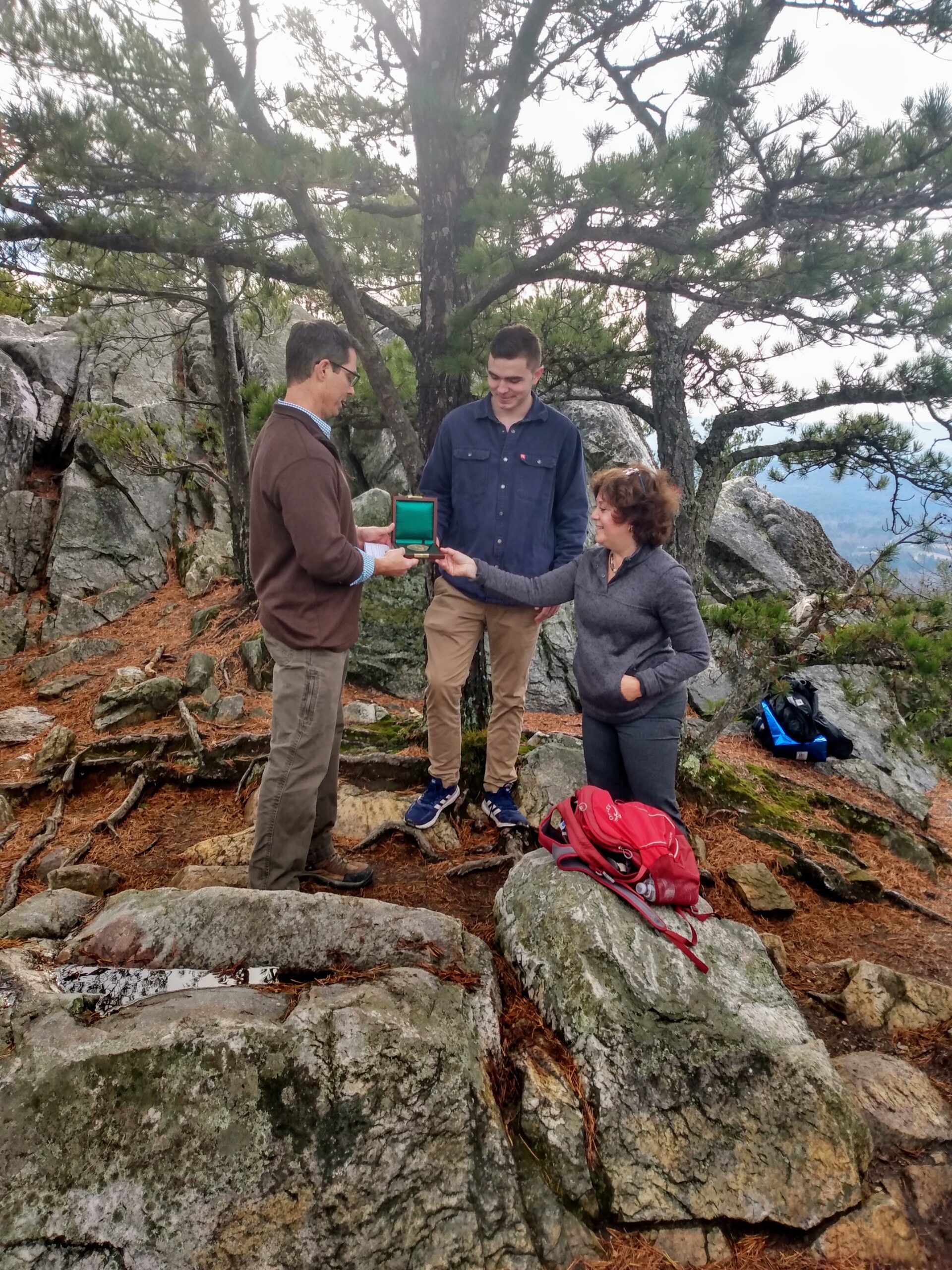 Carnegie Medal presentation at top of Squaw peak